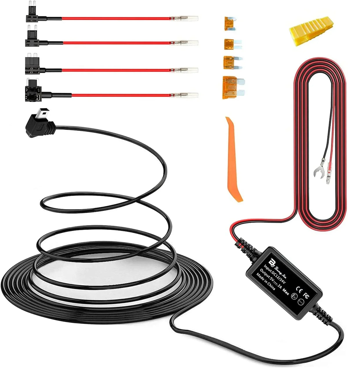 Dash Cam Hardwire Kit Mini USizeB 12V-24V to 5V/2A Car Dash Camera Charger Power Cord（11.5ft