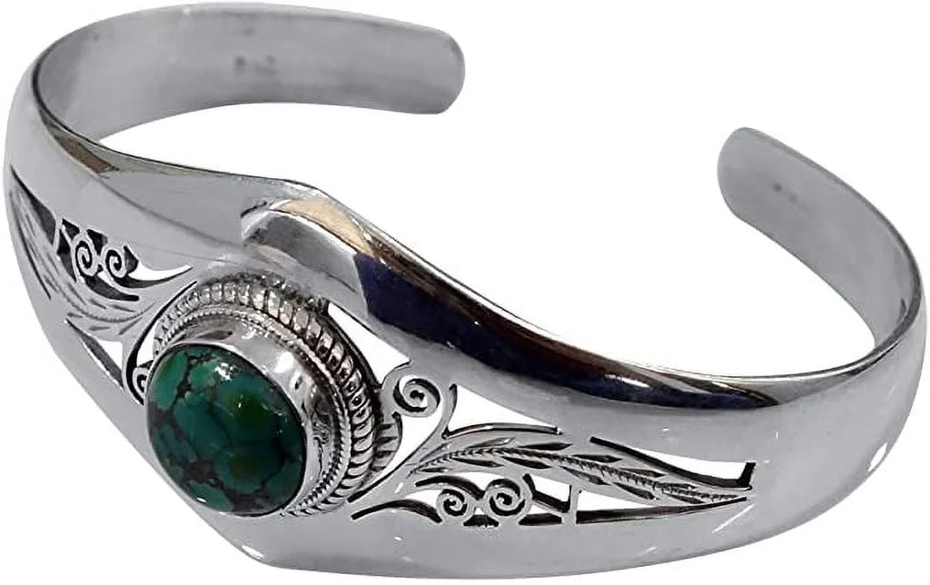 Genuine Turquoise Gemstone Bracelet, Real 925 Sizeterling Sizeilver Cuff Bracelet for Men Women, Handmade Designer Fashion Jewelry for Gifts, Adjustable Bracelet