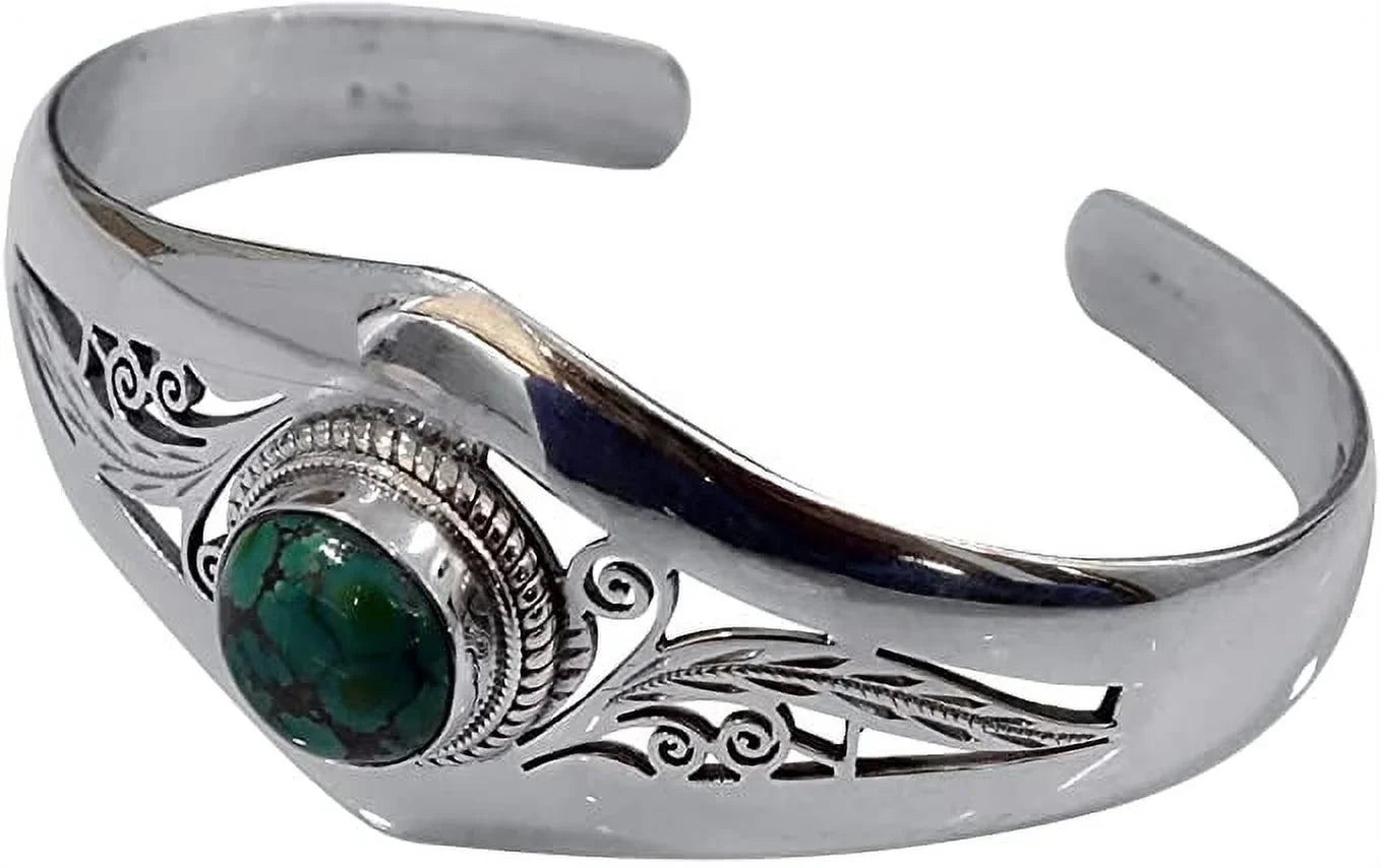 Genuine Turquoise Gemstone Bracelet, Real 925 Sizeterling Sizeilver Cuff Bracelet for Men Women, Handmade Designer Fashion Jewelry for Gifts, Adjustable Bracelet
